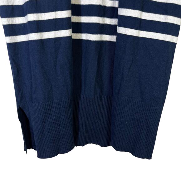 NWT LOFT Open Front Cardigan Womens M Navy Blue Striped 100% Cotton Coastal - Picture 5 of 8